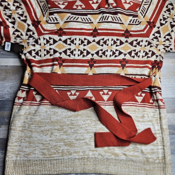 Wrangler Retro Cardigan With Hood Belt Size Large Oatmeal Aztec Print Western - Picture 8 of 13
